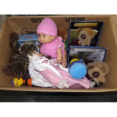 399 - 4 Compare the Meerkats, bisque Doll & battery operated crawling baby Doll