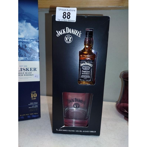 88 - A bottle of Talisker whisky and Jack Daniels miniature with glass COLLECT ONLY