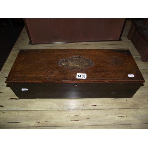 1458 - A Victorian musical box, 33cm barrel, missing winding handle, COLLECT ONLY