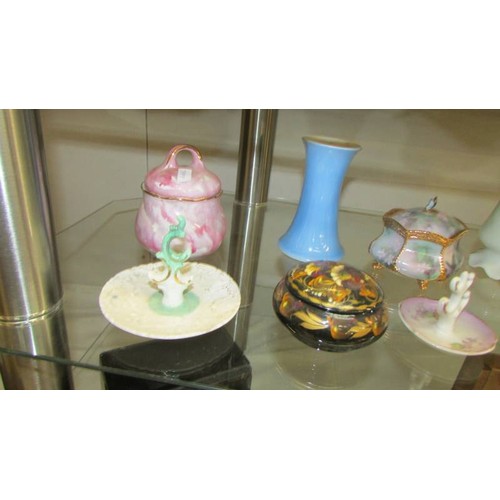 8 - A mixed lot of trinket boxes, ring trees, hat pin stands etc.,