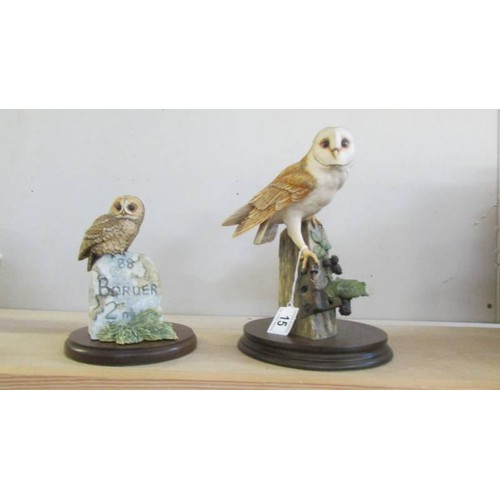 15 - Two Border fine art owl figures, COLLECT ONLY.