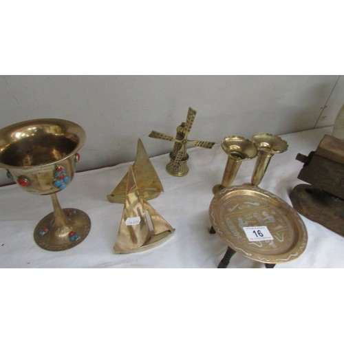 16 - A mixed lot of brassware including horse and cart, animals etc.,