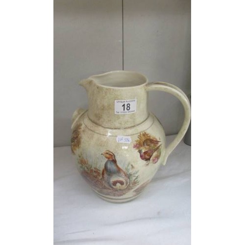 18 - A large Staffordshire pot hand painted with pheasants. COLLECT ONLY.