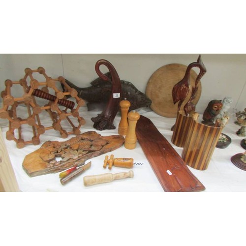 25 - A mixed lot of wooden items including wine rack, COLLECT ONLY.