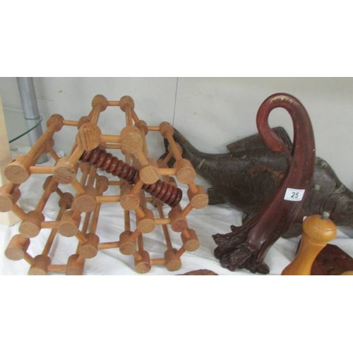 25 - A mixed lot of wooden items including wine rack, COLLECT ONLY.