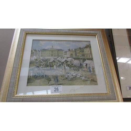 26 - A framed and glazed market scene, COLLECT ONLY.