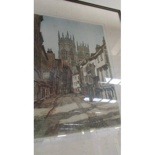 28 - A framed and glazed print of Petergate, York, signed James Priddey, COLLECT ONLY.