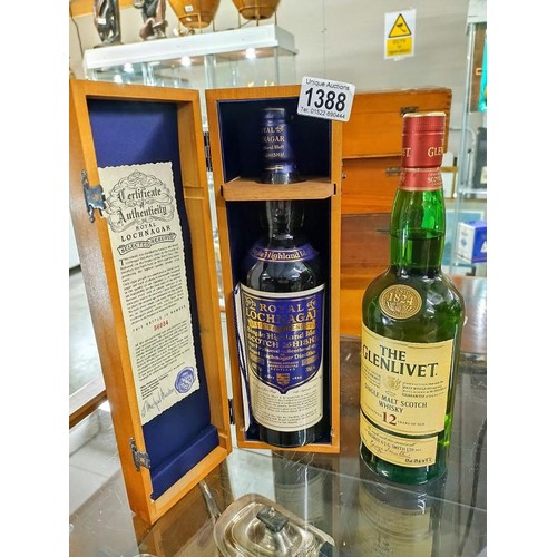 1388 - A boxed bottle of Royal Lochnagar single scotch and a bottle of Glenlivet single malt.  COLLECT ONLY... 