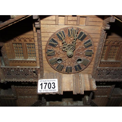 1703 - A rare Victorian Black Forest Swiss cottage musical box/clock.  Chimes on the hour and half hour, mu... 