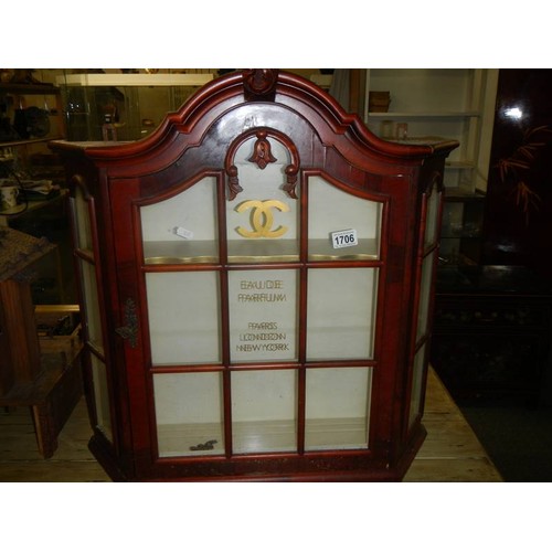 1706 - A glazed sign written cabinet, COLLECT ONLY.