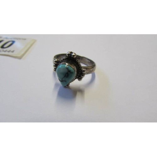 210 - Two vintage silver rings set turquoise, sizes Q and R.