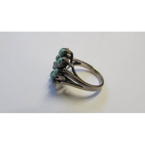 210 - Two vintage silver rings set turquoise, sizes Q and R.