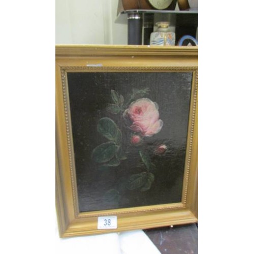 38 - A good framed oil on board study of a single rose.