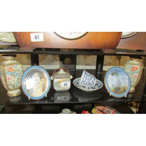 42 - 2 Goebel wall plaques, a pair of oriental vases (1 a/f), a jam pot, cup and saucer etc.,