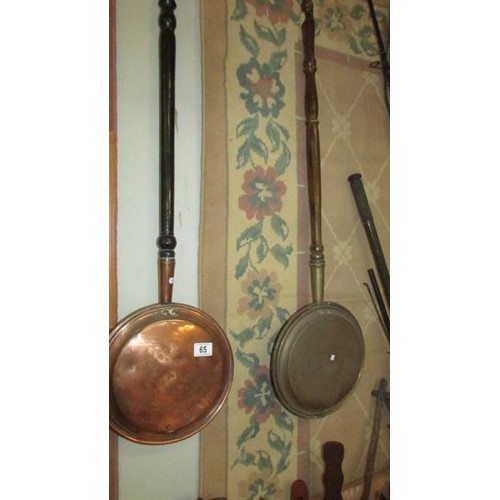 65 - Two copper warming pans, COLLECT ONLY.