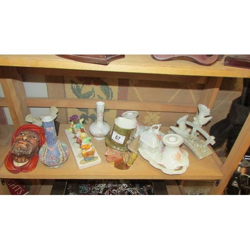 67 - A mixed lot of ceramics including Snow White toast rack.