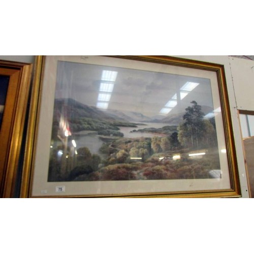 75 - A large framed and glazed lake scene print. COLLECT ONLY.