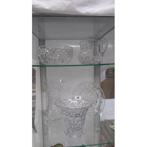 88 - Five pieces of cut glass including vases, bowls and jug.  COLLECT ONLY.