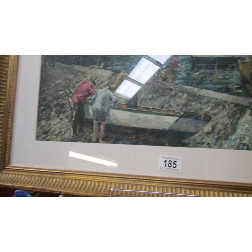 185 - A framed and glazed harbour scene. COLLECT ONLY.