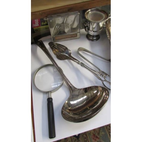 293 - A silver plate dish, cutlery, ladle etc.,