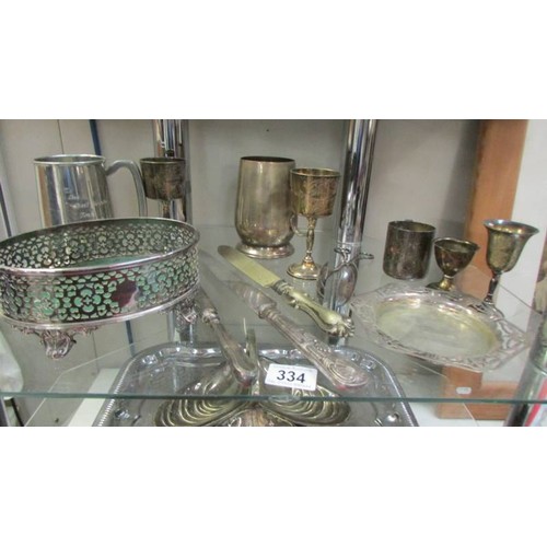 334 - A mixed lot of silver plate including candelabra, trays etc., COLLECT ONLY.