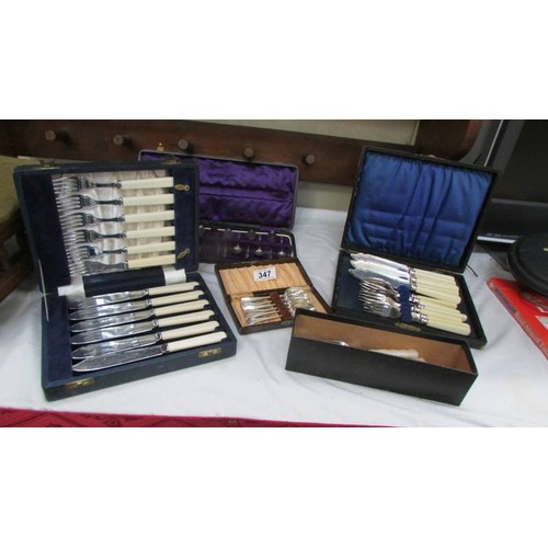 347 - A mixed lot of cased cutlery sets etc.,