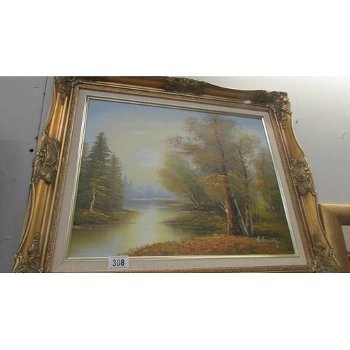 388 - A gilt framed oil on canvas rural scene, COLLECT ONLY.