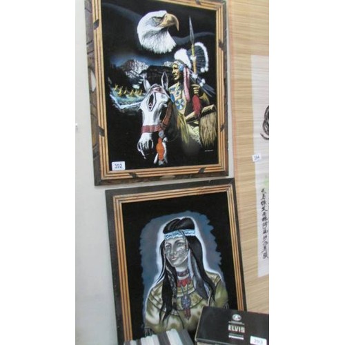 392 - Two framed prints of Indian chief and squaw. COLLECT ONLY.