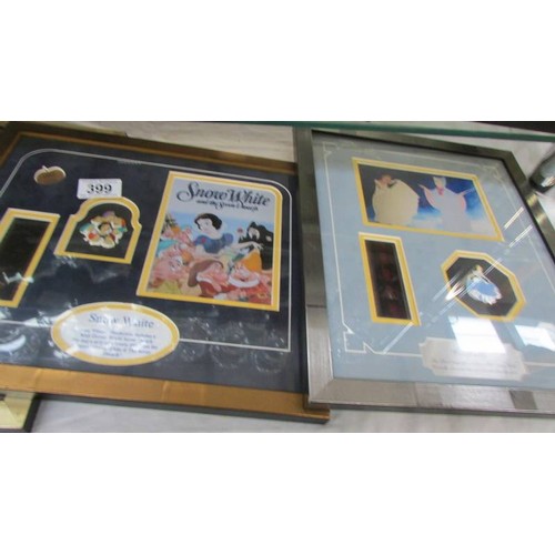 399 - A quantity of framed & glazed limited edition Disney film cerlls, badges etc., COLLECT ONLY.