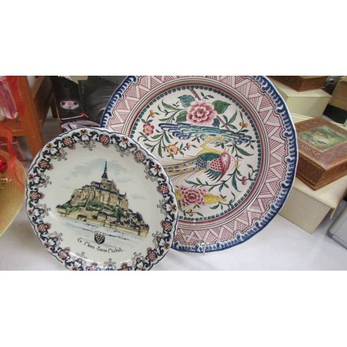 457 - A Limoge Mont St. Michel plate and a portuguese hand painted charger. COLLECT ONLY.