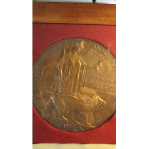 2156 - A framed and glazed WW1 death plaque, medal set, letter and photograph, George Henry Langard.  COLLE... 