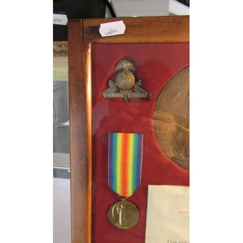 2156 - A framed and glazed WW1 death plaque, medal set, letter and photograph, George Henry Langard.  COLLE... 