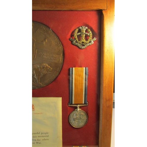 2156 - A framed and glazed WW1 death plaque, medal set, letter and photograph, George Henry Langard.  COLLE... 