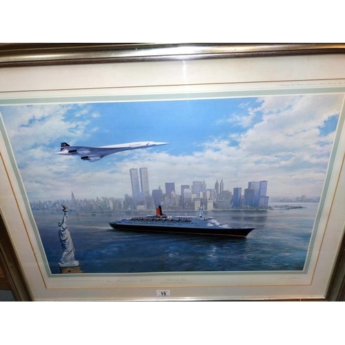 15 - A silver coloured framed & glazed  print 'Salute to the ocean' signed by the artist John Young & Lau... 