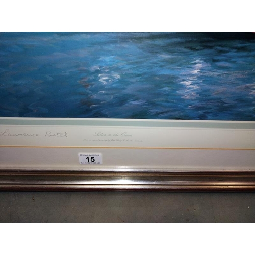 15 - A silver coloured framed & glazed  print 'Salute to the ocean' signed by the artist John Young & Lau... 