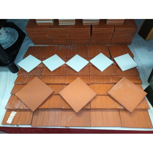 8 - Approximately 80 white tiles, 11cm square & 90 red tiles 15cm square, COLLECT ONLY.