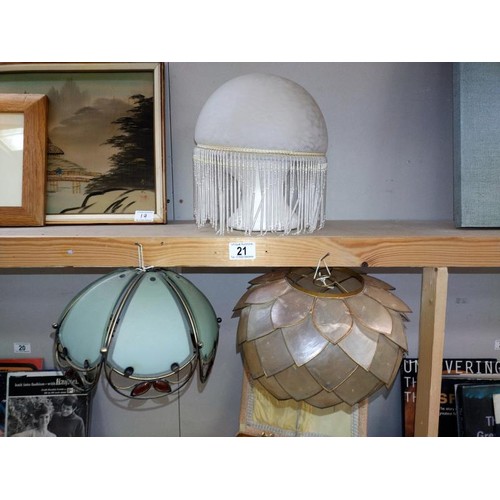 21 - 3 metal frame/glass lamp shades, COLLECT ONLY.