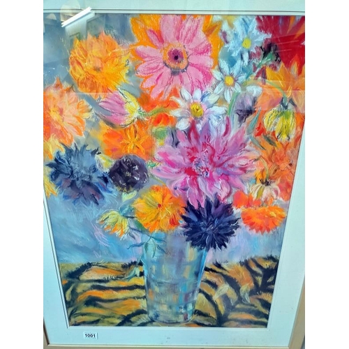 1001 - A large still pastel of a vase of flowers (76cm x 97cm) COLLECT ONLY