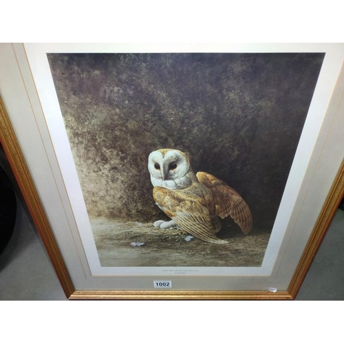 1002 - A print of a Barn Owl protecting her eggs, by David Parry (52cm x 61cm) COLLECT ONLY