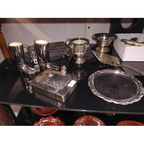 1015 - A good selection of vintage chrome & silver plate including WMF, leaf bowl (2 shelves)