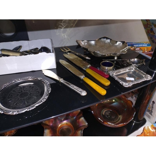 1015 - A good selection of vintage chrome & silver plate including WMF, leaf bowl (2 shelves)