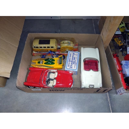 1020 - 2 boxes of mixed die cast including Corgi, Burago & large tin plate friction Corvette etc.