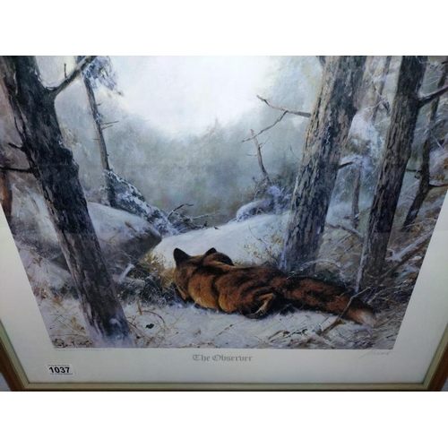 1037 - A signed framed & glazed John Trickett print 'The Observer' COLLECT ONLY.