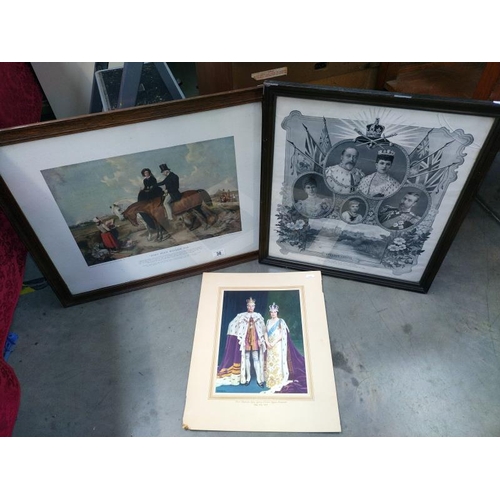 38 - A framed & glazed print 'When peace succeeds War' & 2 Royal related prints (glass A/F). COLLECT ONLY... 