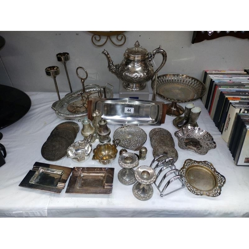 44 - A good selection of silver plated metal ware including Danish stainless steel & teak tray