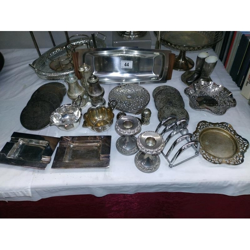 44 - A good selection of silver plated metal ware including Danish stainless steel & teak tray