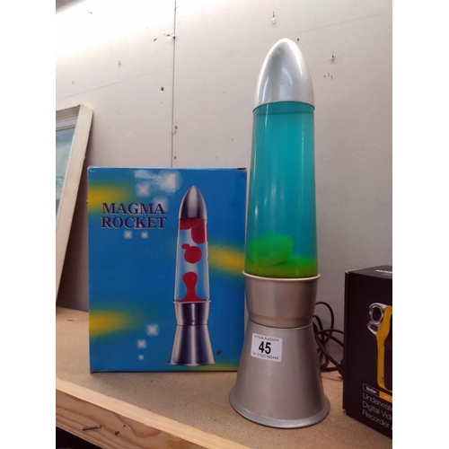 45 - A boxed Magma rocket lamp, a boxed Tamashi UFO lamp & boxed under water digital video recorder, COLL... 