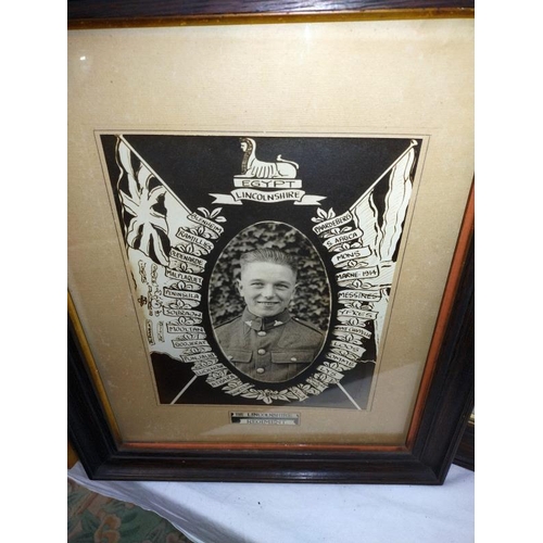 54 - WWI related framed ephemera including Disabled in the Great War certificate & the Lincolnshire Regim... 