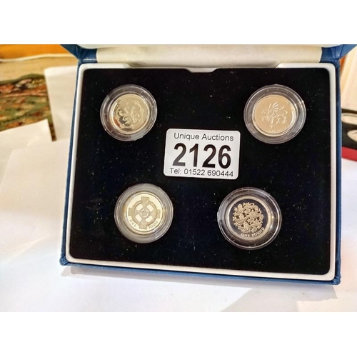 2126 - A UK silver proof cased set of £1 coins 1999 - 2002