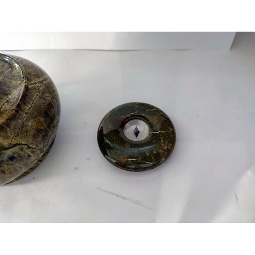 2142 - A vintage polished Cornish serpentine lamp & a compass paperweight